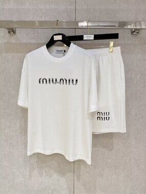 Miu Miu White Short Sleeve Tee with Silver Logo Set